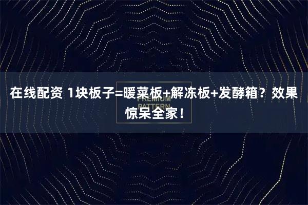 在线配资 1块板子=暖菜板+解冻板+发酵箱?效果惊呆全家!