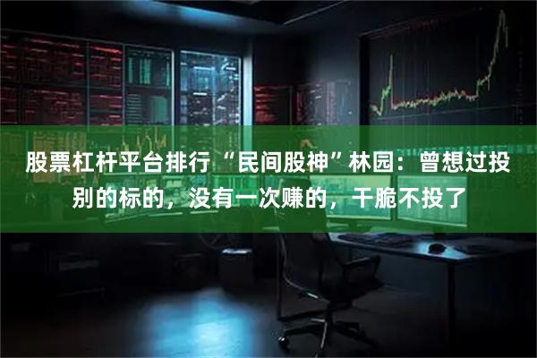 股票杠杆平台排行 “民间股神”林园：曾想过投别的标的，没有一次赚的，干脆不投了